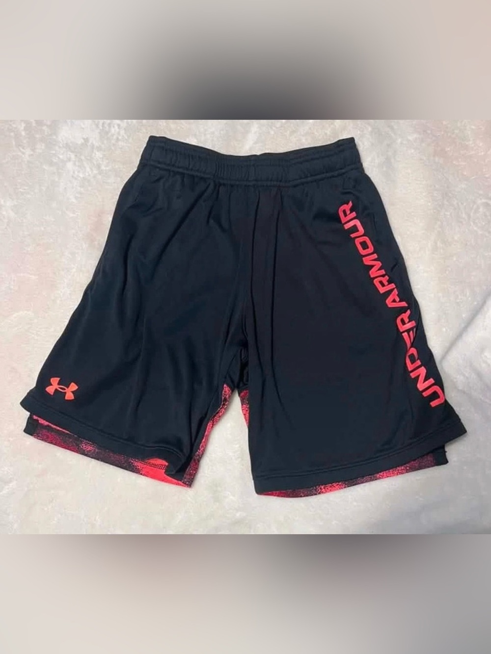 Under Armour Black Shorts with Red Logo and Trim